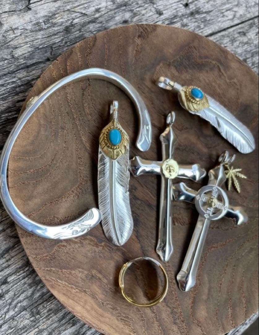 印台メタル付 ホイール クロス ネックレス トップ チェーン ハンドメイド