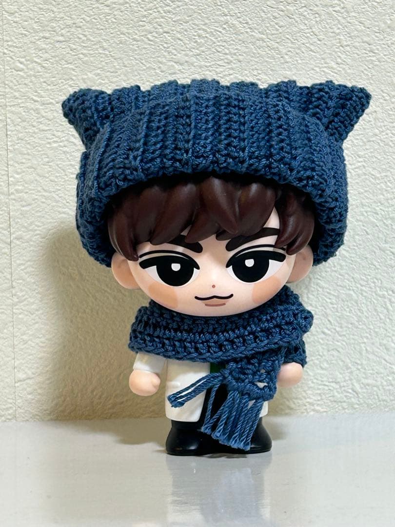 ⑥Snow Man すのチルぬい・ソフビ 猫耳ニット帽子 マフラー付き 青色