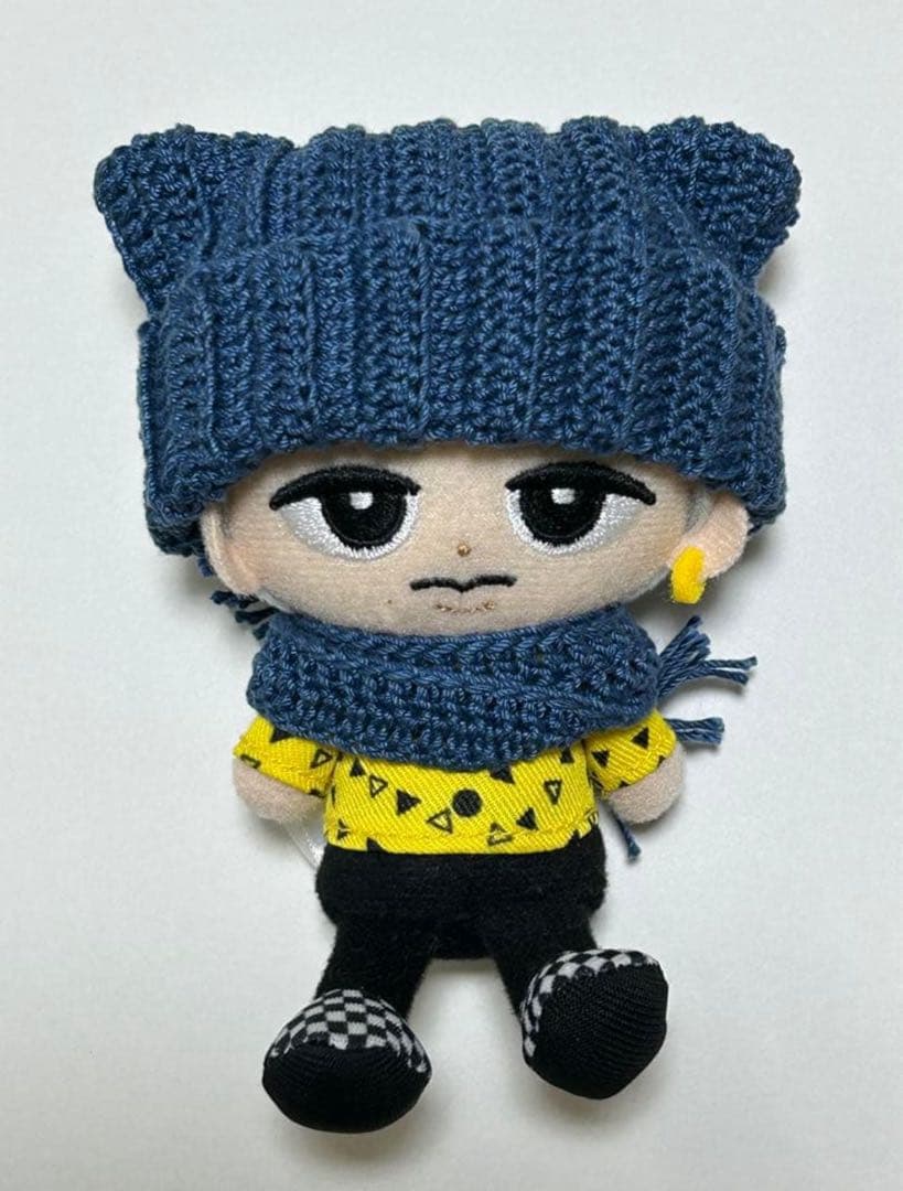 ⑥Snow Man すのチルぬい・ソフビ 猫耳ニット帽子 マフラー付き 青色