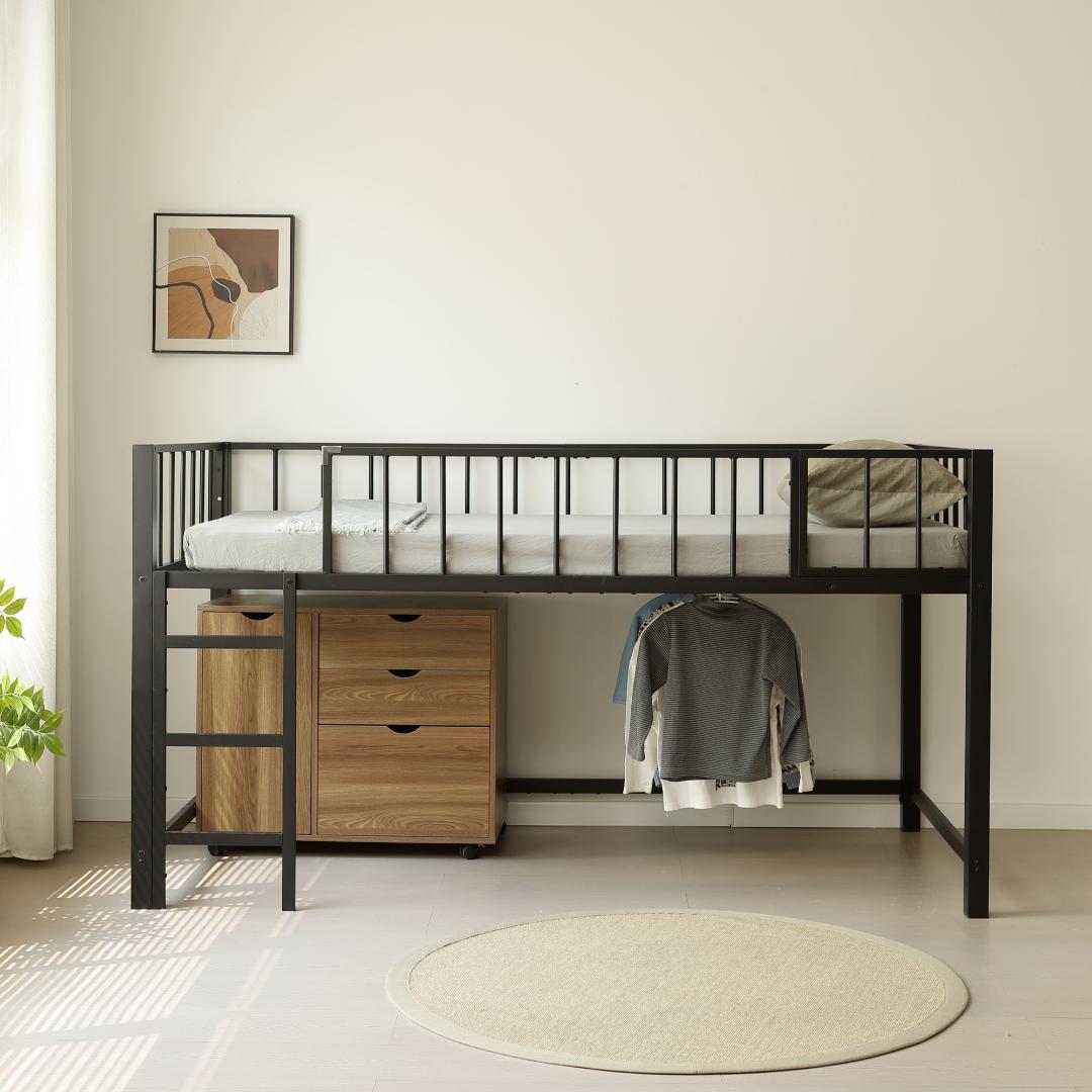 ロフトベッド パイプベッド シングル 高さ110cm 子供ベッド　BLACK