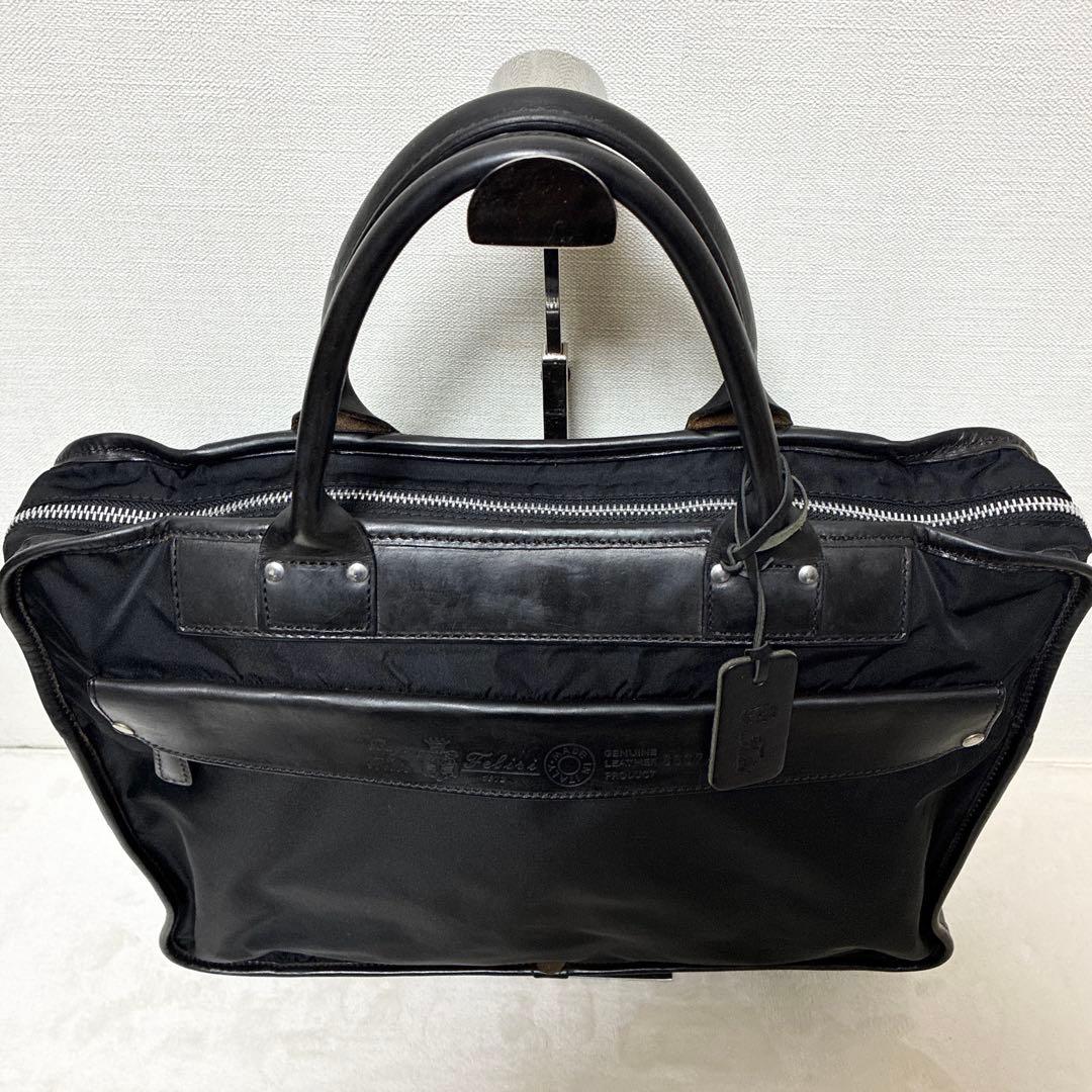 美品 フェリージ ビジネスバッグ オールブラック ナイロン×レザー 8637/2