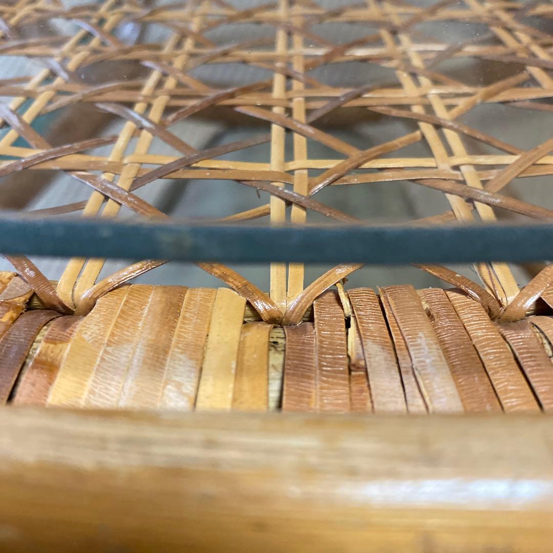 籐　ガラステーブル　ラウンドテーブル　ラタン