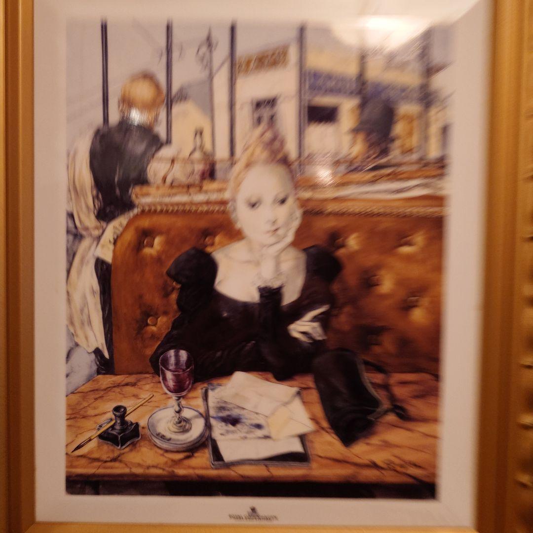 藤田嗣治カフェの女性 黒いドレス ゴールドフレーム.ロイヤル