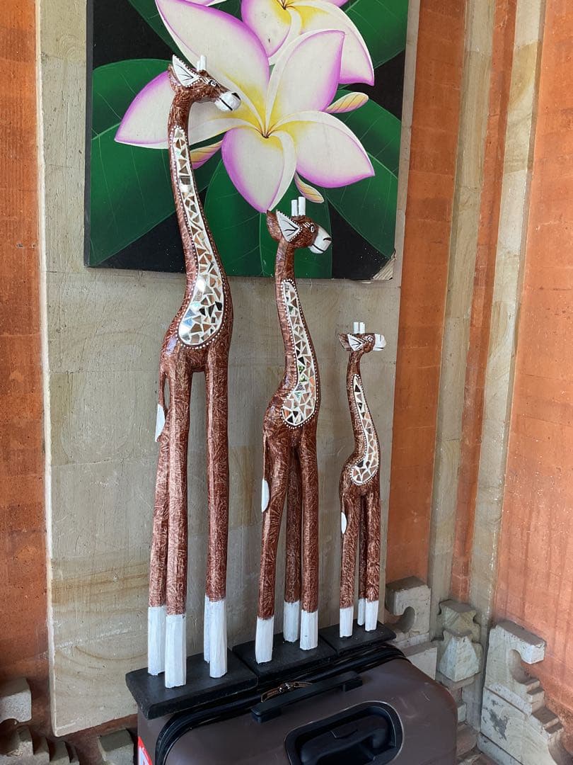 「新入荷」バリ島original木彫りキリン3体セット