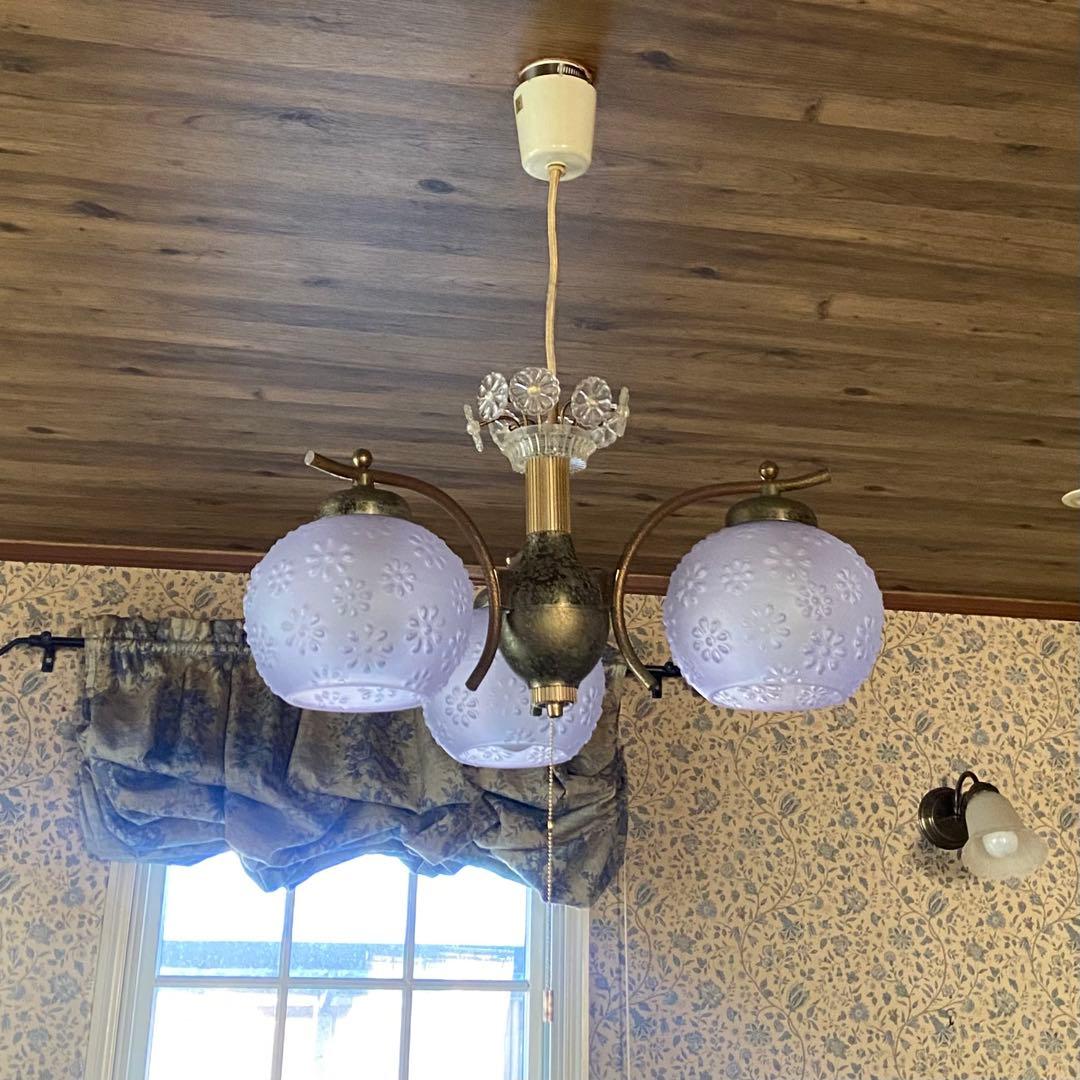 昭和レトロ ペンダントライト シャンデリア 花モチーフ ブルーシェード