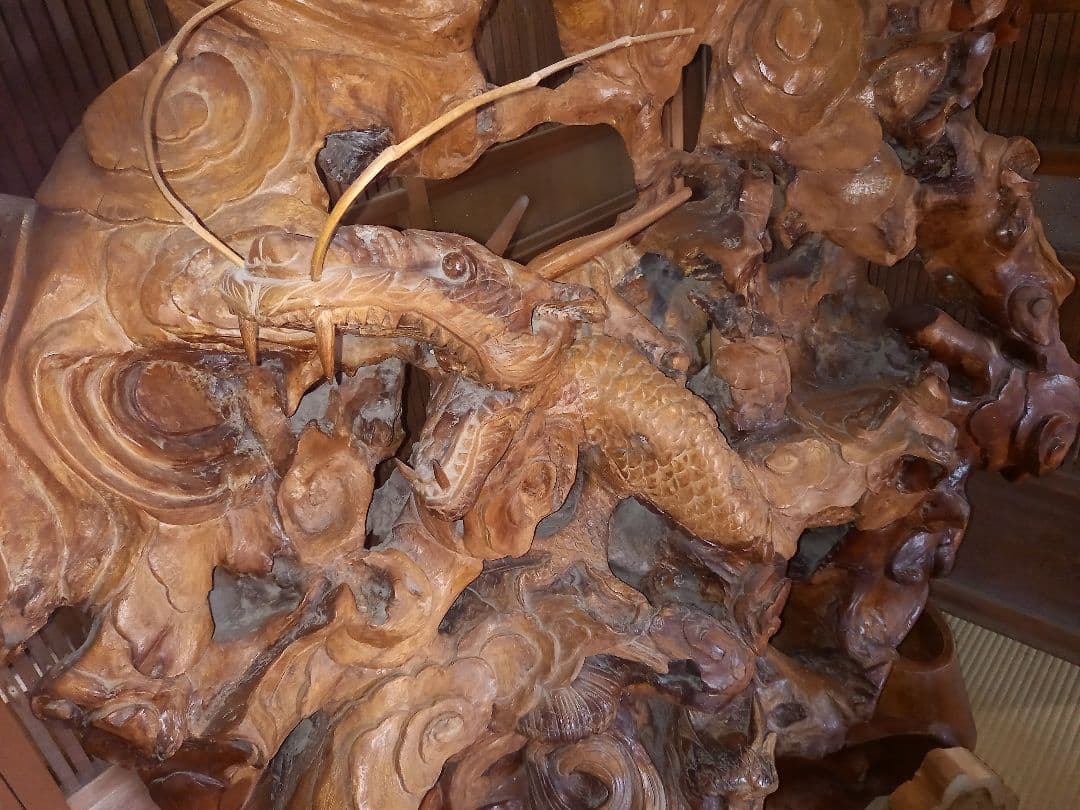 竜 龍 昇り龍 ドラゴンズ 欅 置物 衝立 パーテーション 一刀彫 天然無垢材