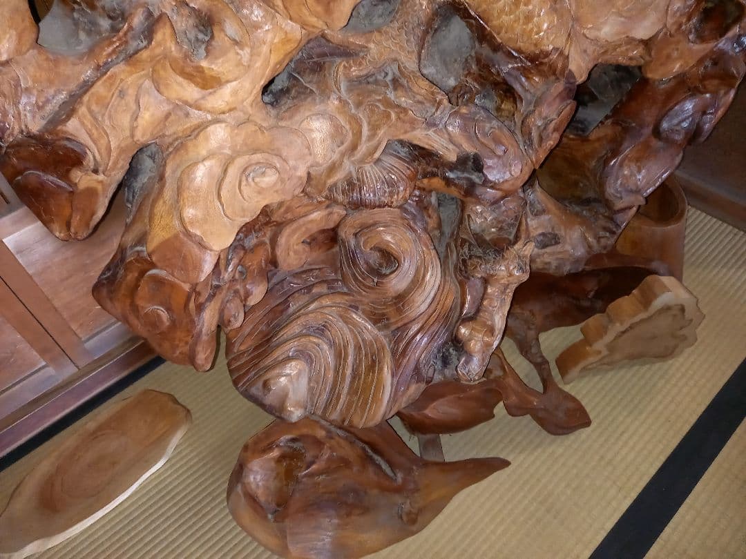 竜 龍 昇り龍 ドラゴンズ 欅 置物 衝立 パーテーション 一刀彫 天然無垢材