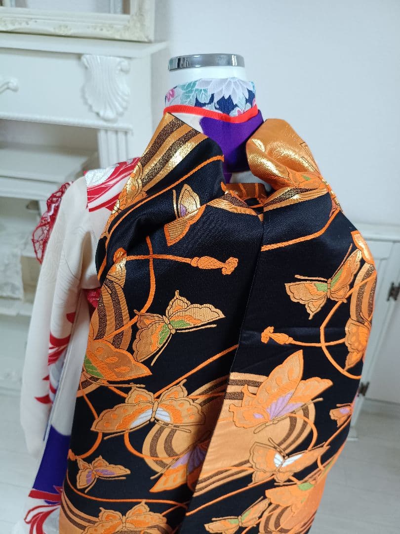 黒に金の蝶のだらりの帯☆子供　ジュニア　七五三