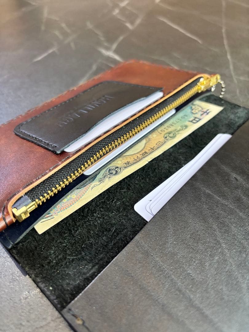ハンドメイド　レザー長財布 ネイビー　革財布