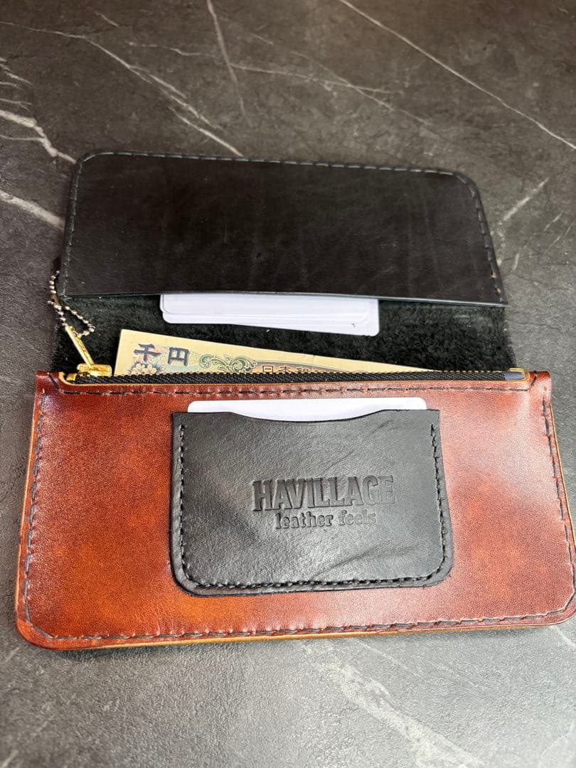 ハンドメイド　レザー長財布 ネイビー　革財布