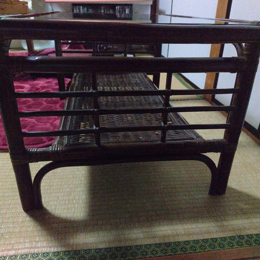 ガラス天板ラタンテーブル 長方形