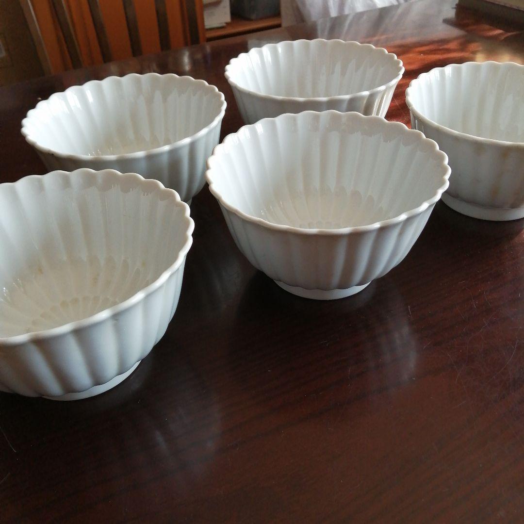 伊万里　白磁菊花中鉢　5客　16cm　明治～昭和初期