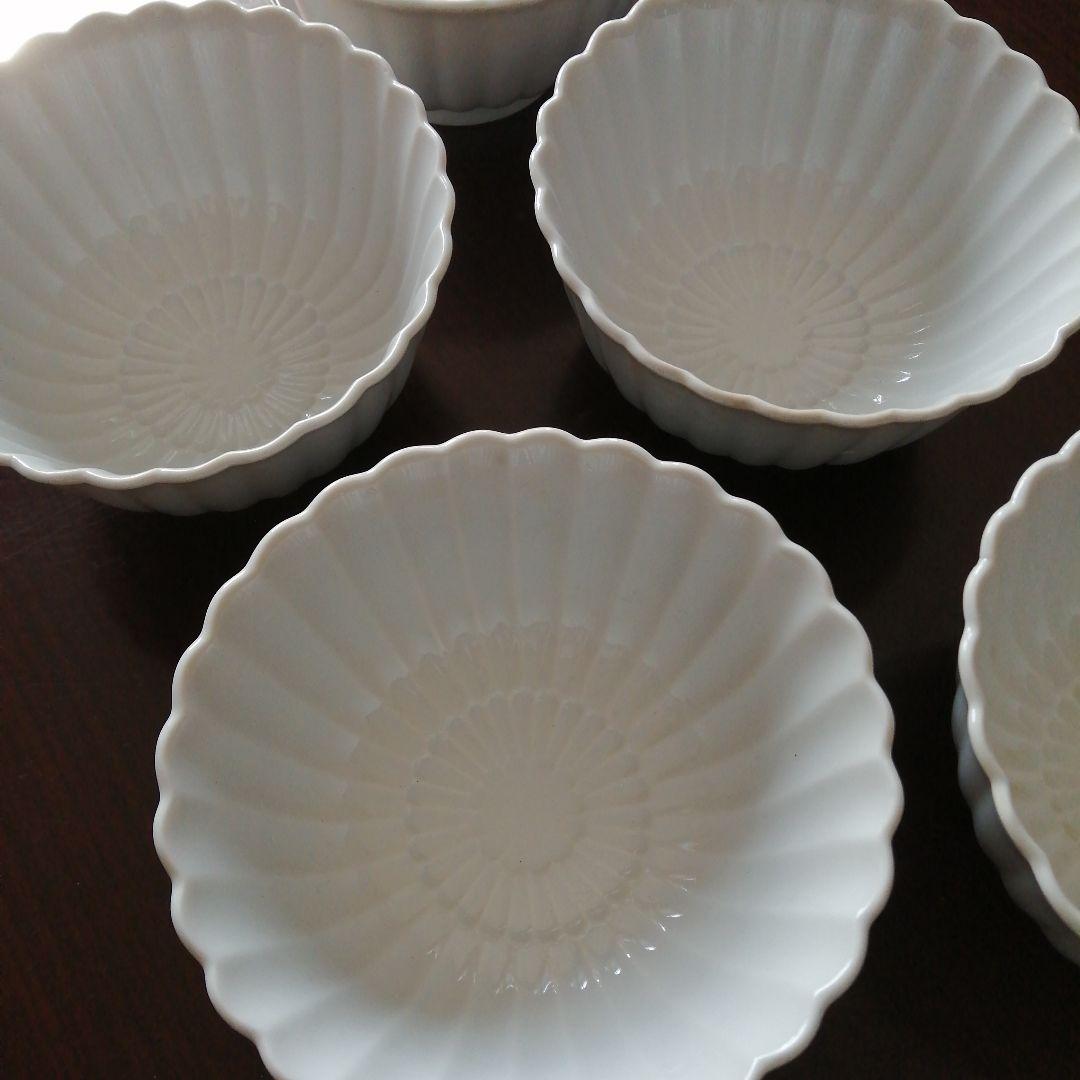 伊万里　白磁菊花中鉢　5客　16cm　明治～昭和初期