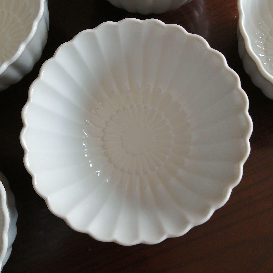 伊万里　白磁菊花中鉢　5客　16cm　明治～昭和初期
