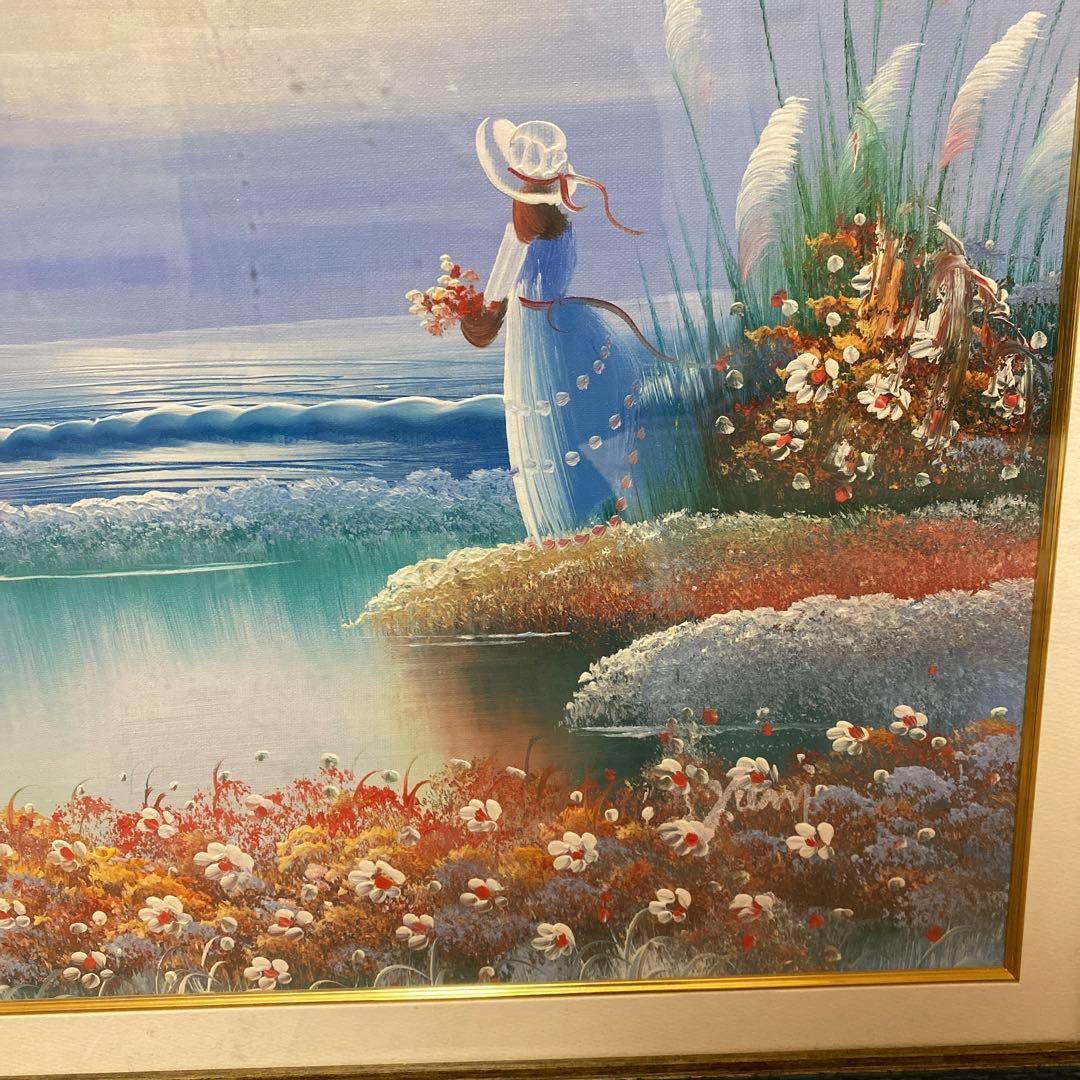 真作！ yuMi 幸せ を呼ぶ少女 幸運 海辺 油彩 10号 - メルカリ