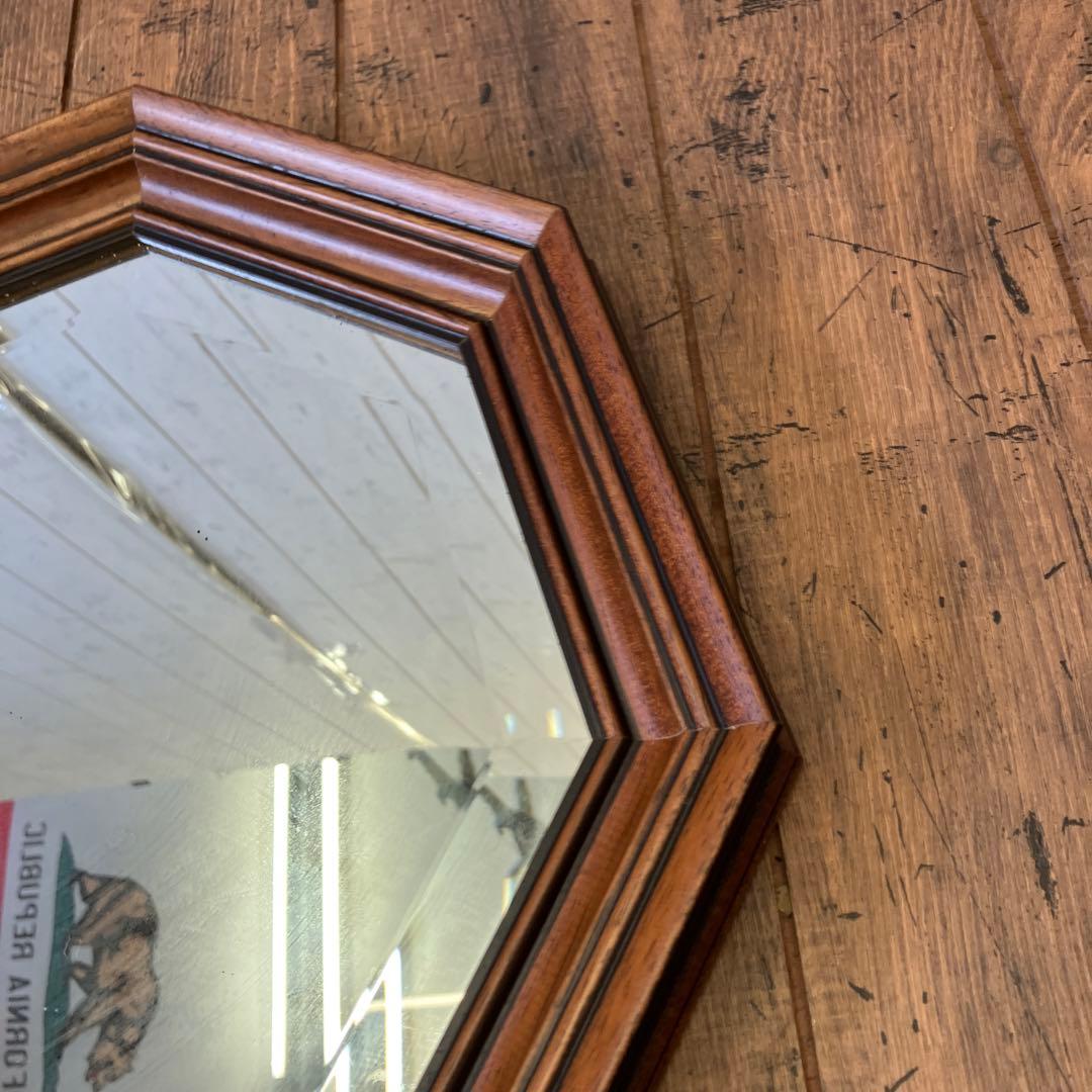 アンティーク 木製フレーム 8角形 イタリア製 壁掛け鏡 ウォールミラー