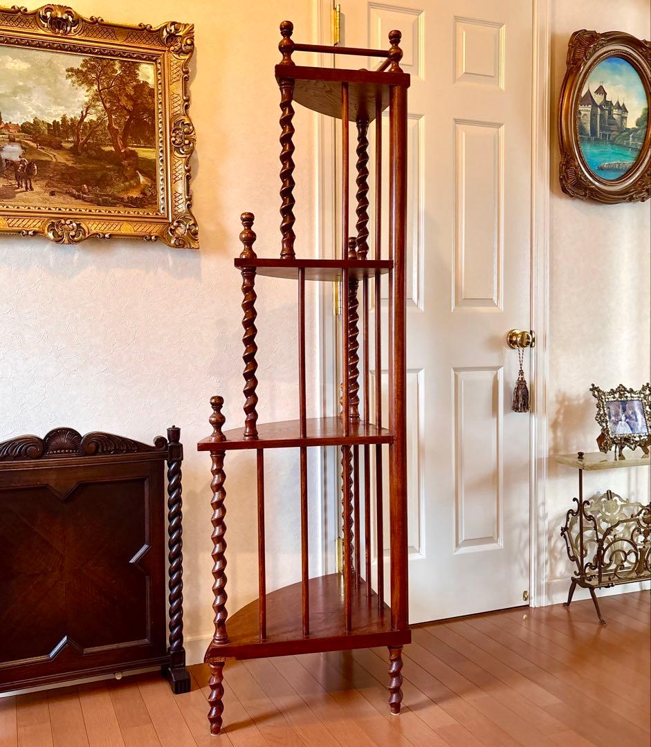 芋助様☆イギリス アンティーク コーナー シェルフ4段 オーク材 ツイストレッグ