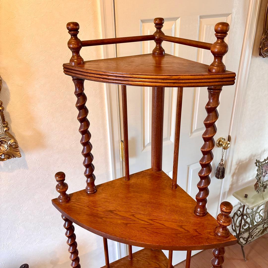 芋助様☆イギリス アンティーク コーナー シェルフ4段 オーク材 ツイストレッグ