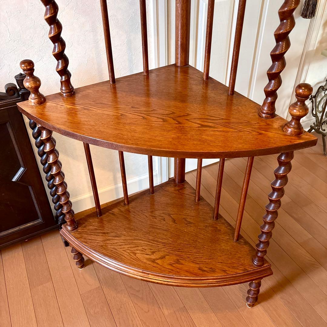 芋助様☆イギリス アンティーク コーナー シェルフ4段 オーク材 ツイストレッグ