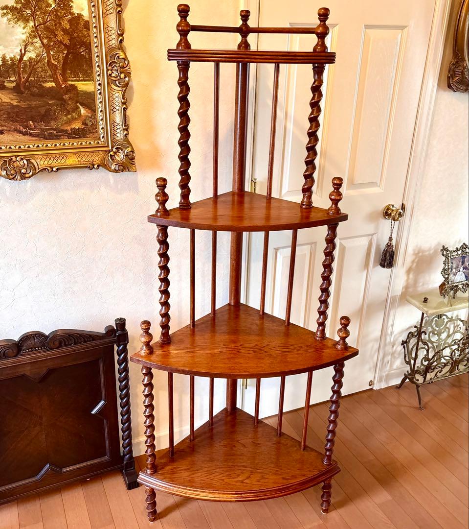 芋助様☆イギリス アンティーク コーナー シェルフ4段 オーク材 ツイストレッグ