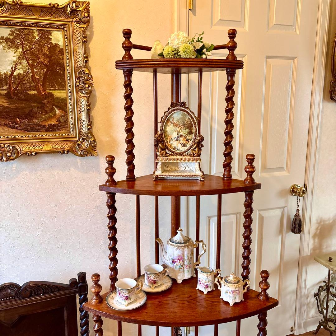 芋助様☆イギリス アンティーク コーナー シェルフ4段 オーク材 ツイストレッグ