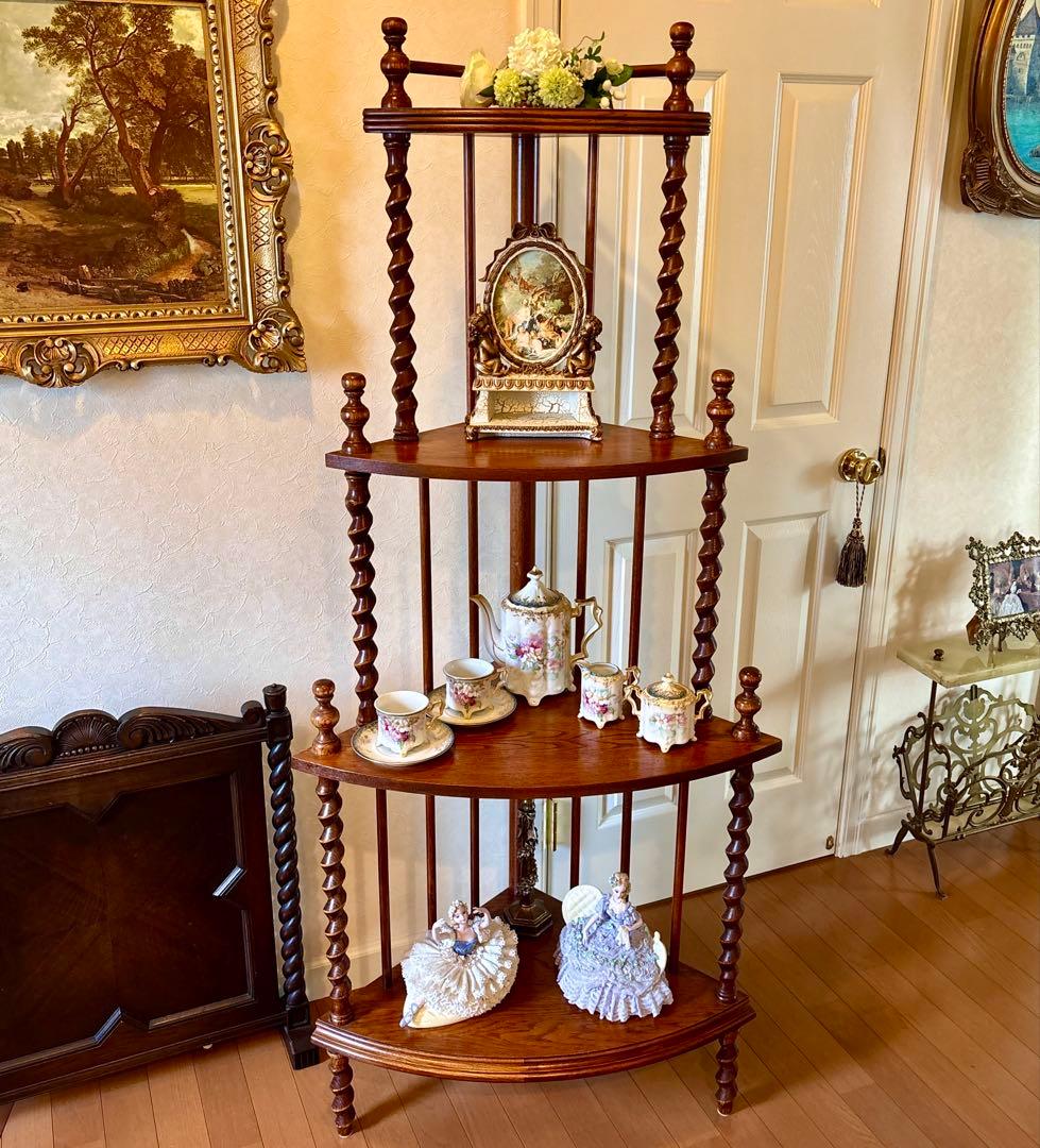 芋助様☆イギリス アンティーク コーナー シェルフ4段 オーク材 ツイストレッグ