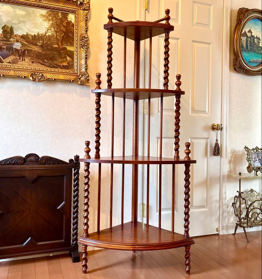 芋助様☆イギリス アンティーク コーナー シェルフ4段 オーク材 ツイストレッグ