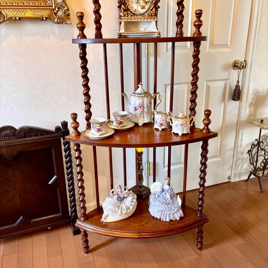 芋助様☆イギリス アンティーク コーナー シェルフ4段 オーク材 ツイストレッグ