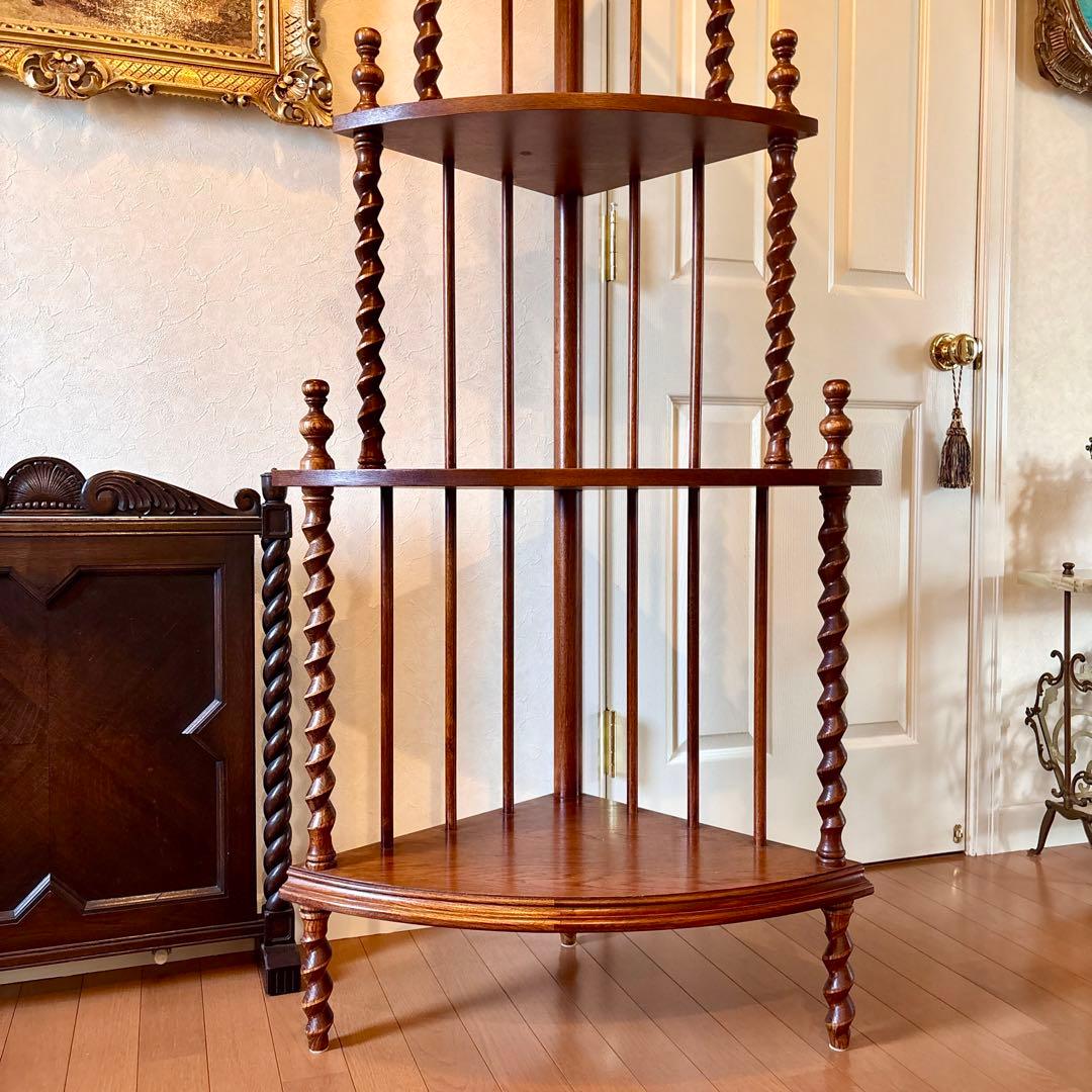 芋助様☆イギリス アンティーク コーナー シェルフ4段 オーク材 ツイストレッグ