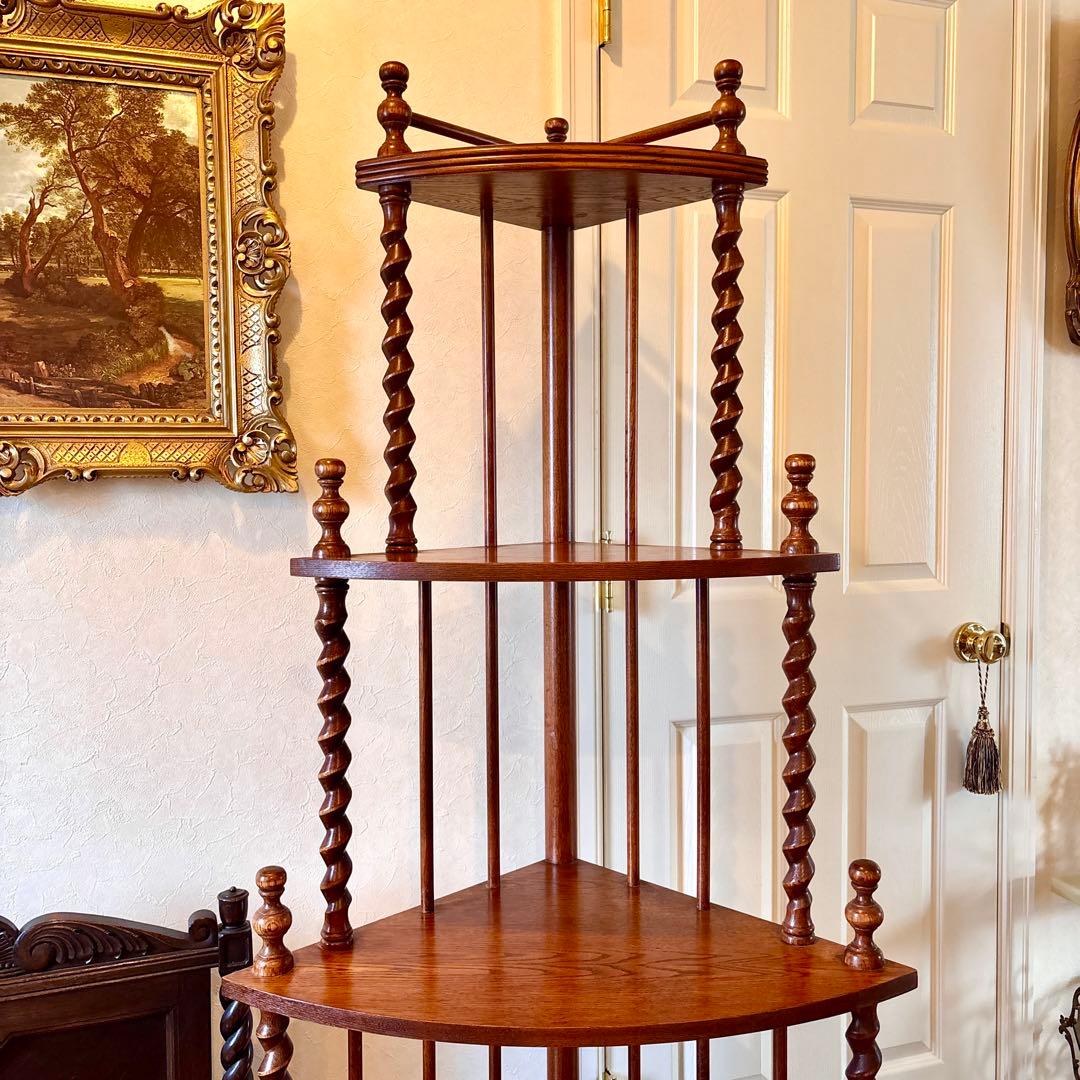 芋助様☆イギリス アンティーク コーナー シェルフ4段 オーク材 ツイストレッグ