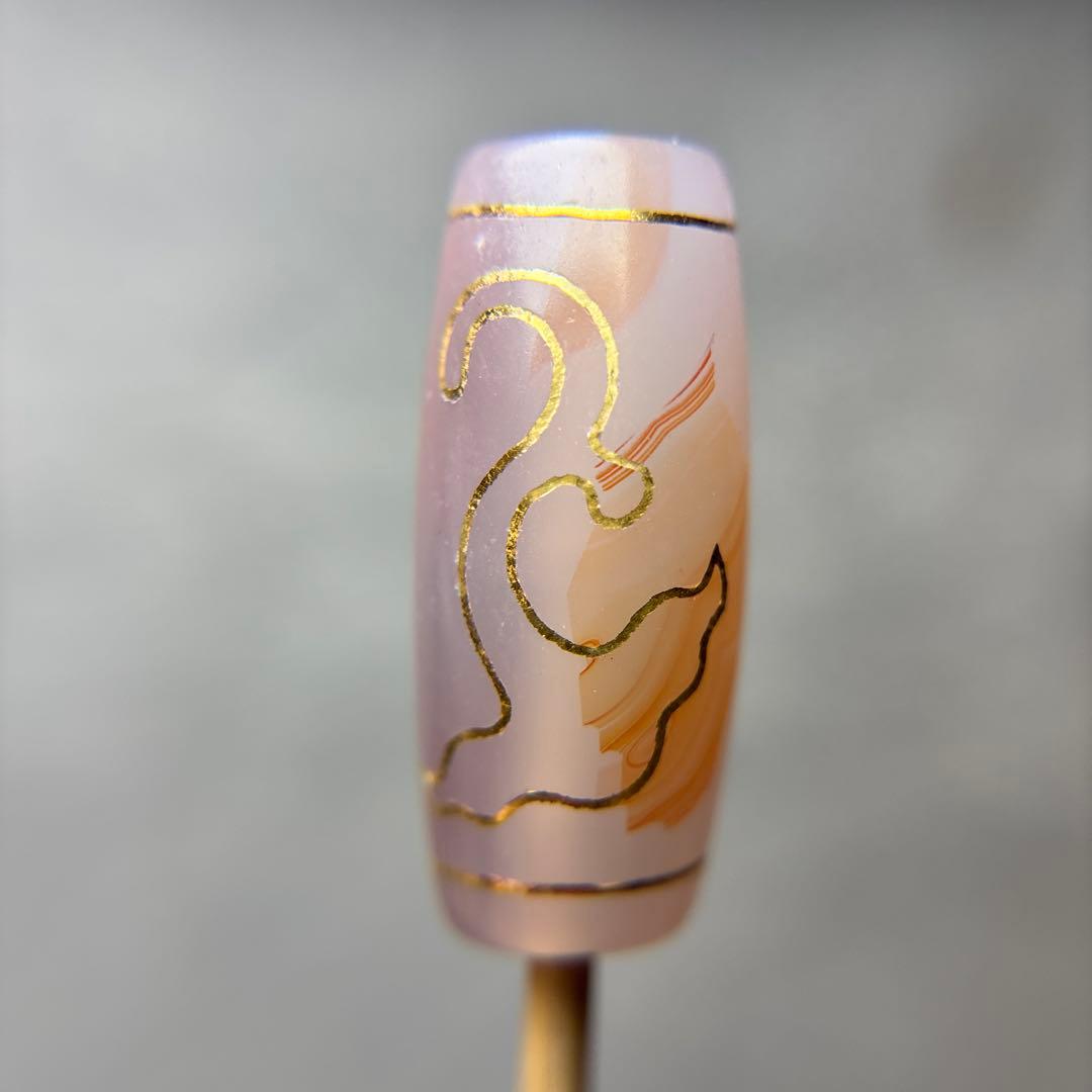 あずきちゃん玉髄　金線霊芝天珠　朱砂入り　11-97