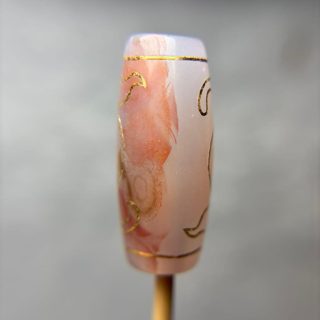 あずきちゃん玉髄　金線霊芝天珠　朱砂入り　11-97