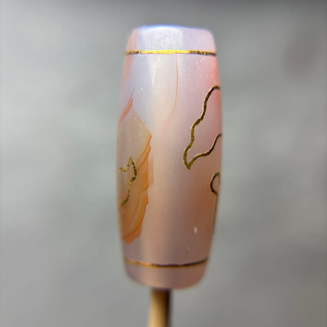 あずきちゃん玉髄　金線霊芝天珠　朱砂入り　11-97