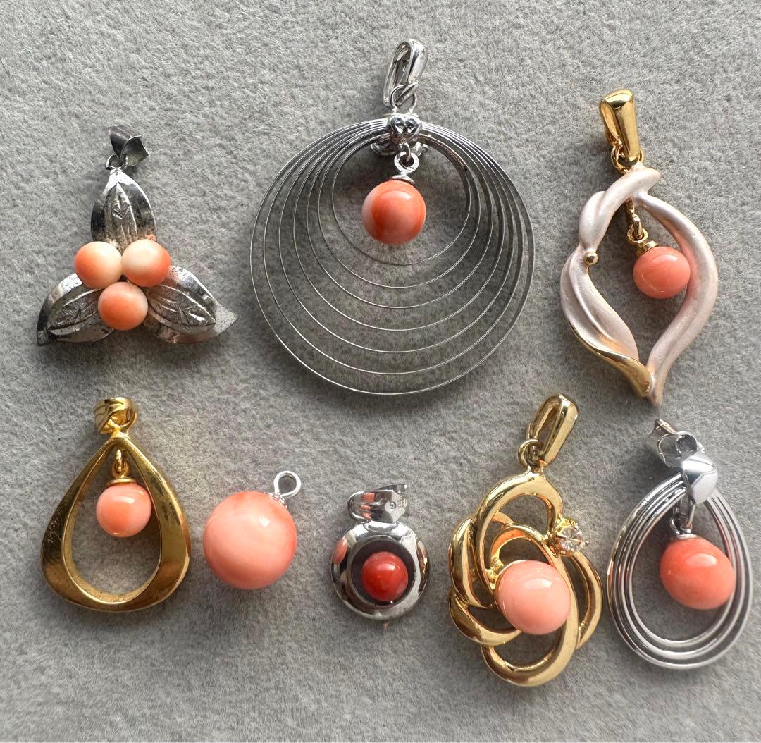 本珊瑚　サンゴ　ネックレス　ペンダント　ヴィンテージ　アクセサリー　8点まとめ