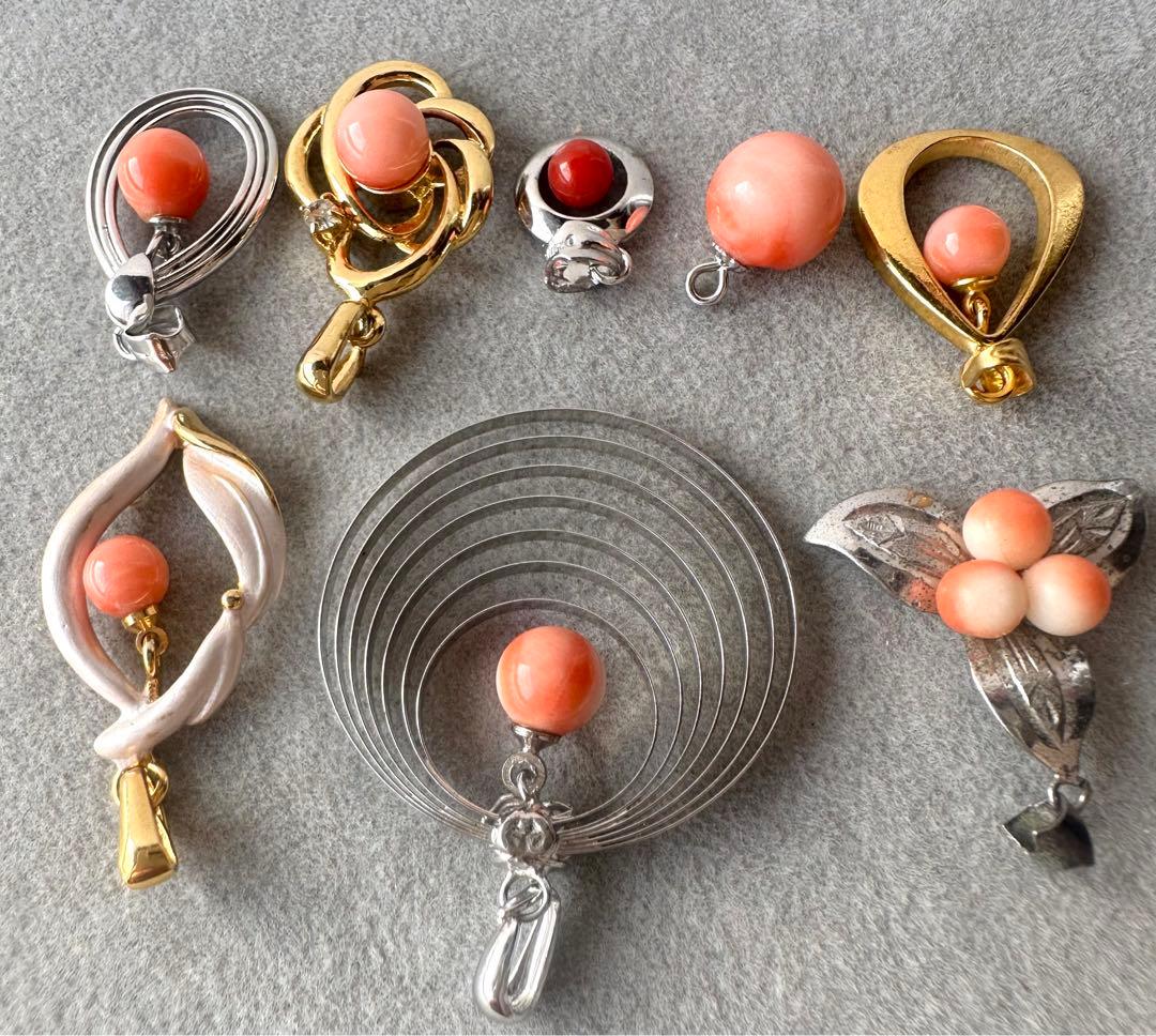 本珊瑚　サンゴ　ネックレス　ペンダント　ヴィンテージ　アクセサリー　8点まとめ