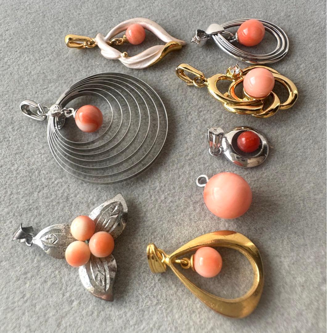 本珊瑚　サンゴ　ネックレス　ペンダント　ヴィンテージ　アクセサリー　8点まとめ