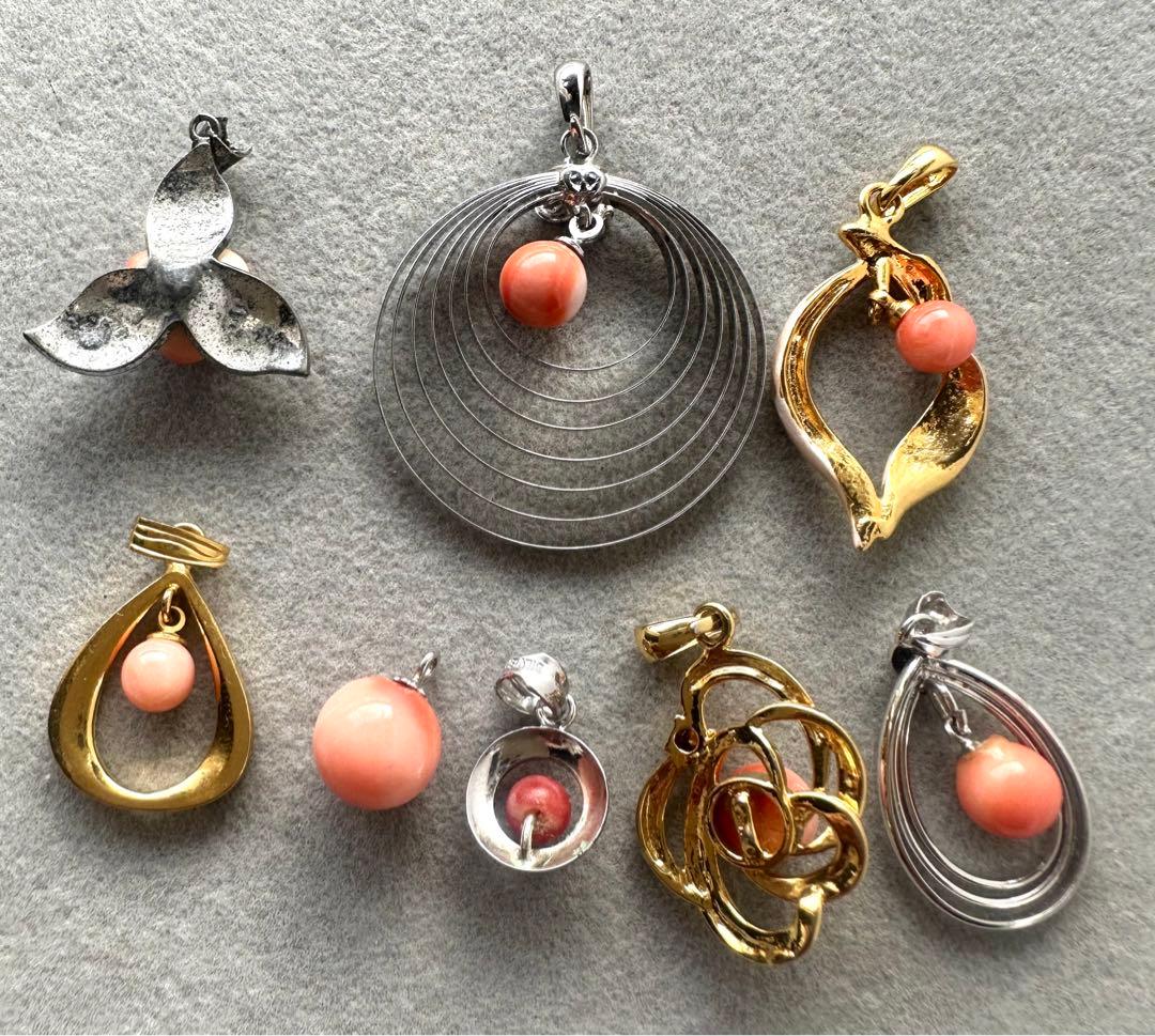 本珊瑚　サンゴ　ネックレス　ペンダント　ヴィンテージ　アクセサリー　8点まとめ