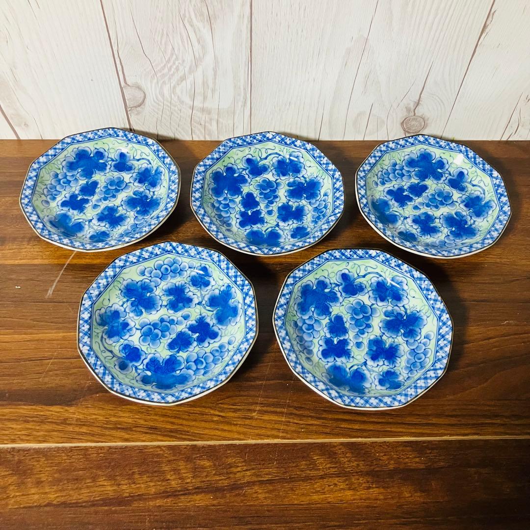 有田焼 龍峰窯 銘々皿 5枚セット 縁彩ぶどう 五客 葡萄絵 皿揃 小皿