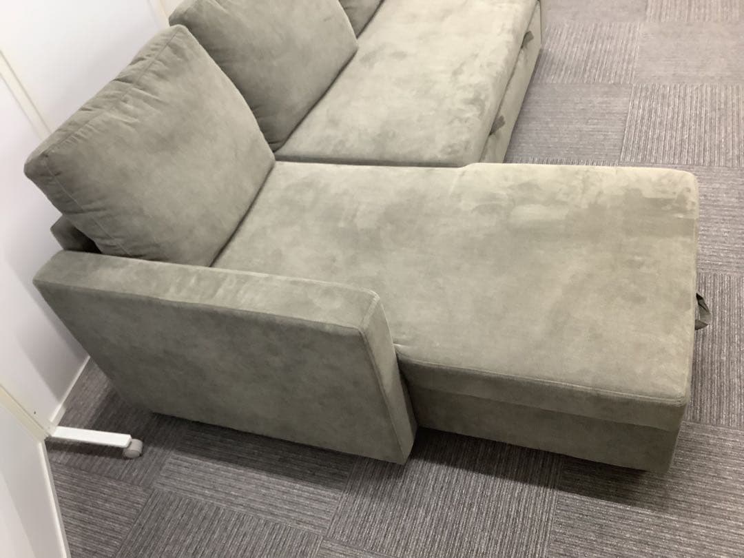 なら 極上中古！ニトリ ソファベッド 布張り 収納付きカウチソファ グレー