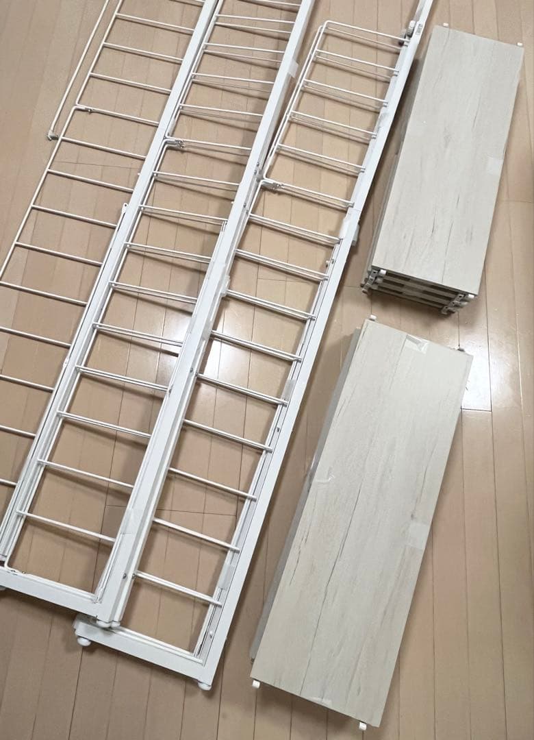 ニトリ突っ張り壁面収納Nポルダ 240cm3連セット＋棚板2枚＋サイドパーツ1個