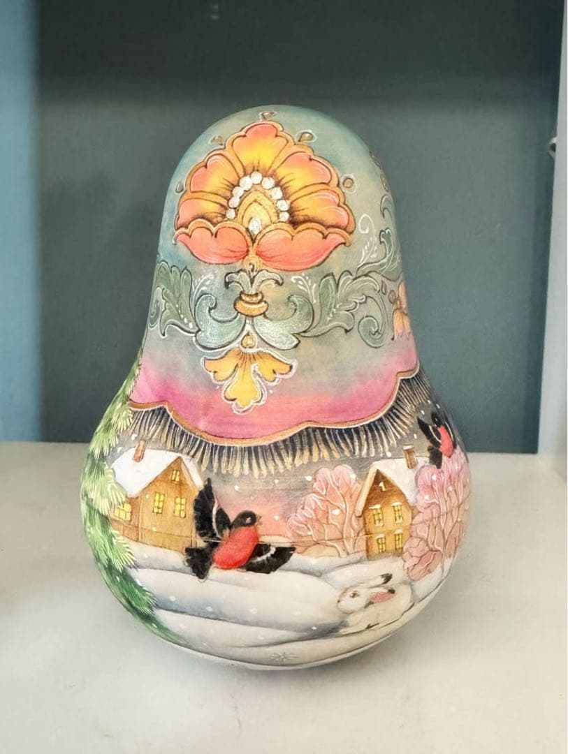 ロシア雑貨☆お起き上がりこぼし♪『冬景色』マトリョーシカ イリーナ作