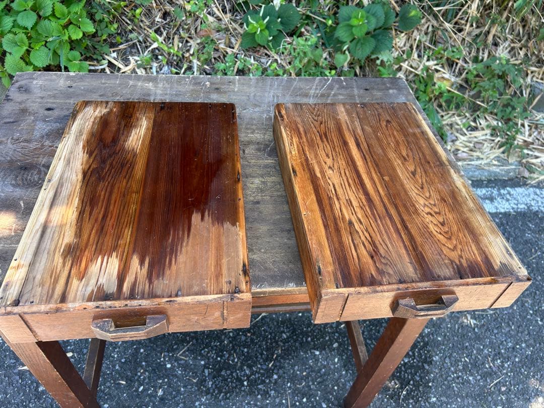 レトロ　アンティーク　木製引き出し付きテーブル