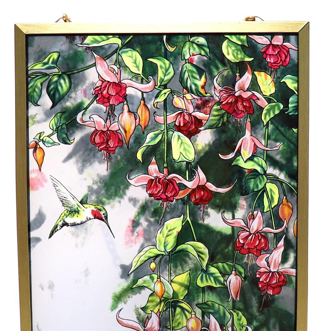スーザン・ブルデ ヴィンテージ ステンドグラス ハチドリとフクシア 水彩画 絵画