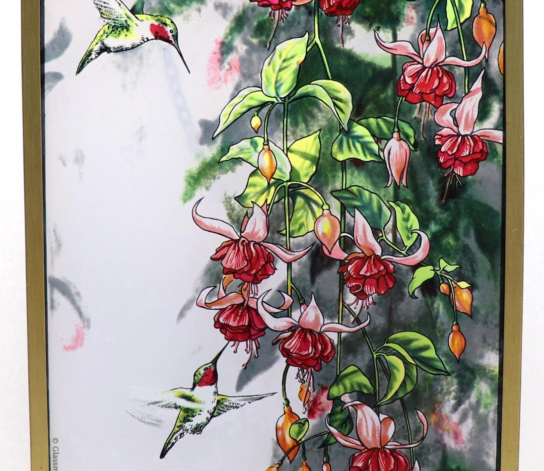 スーザン・ブルデ ヴィンテージ ステンドグラス ハチドリとフクシア 水彩画 絵画