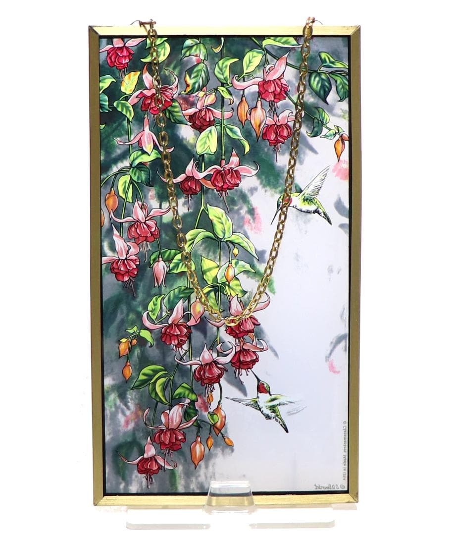 スーザン・ブルデ ヴィンテージ ステンドグラス ハチドリとフクシア 水彩画 絵画