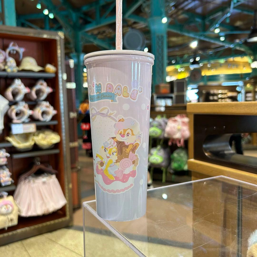 上海ディズニー チップデールクラリス ステンレスボトルストロー付き