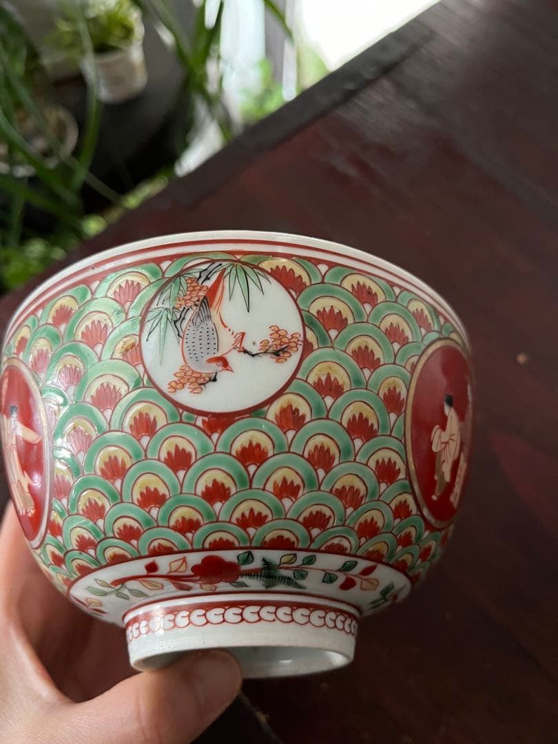 江戸中期　元禄伊万里　盛期古伊万里　上手色絵　珍品　青海波　魚鳥海老