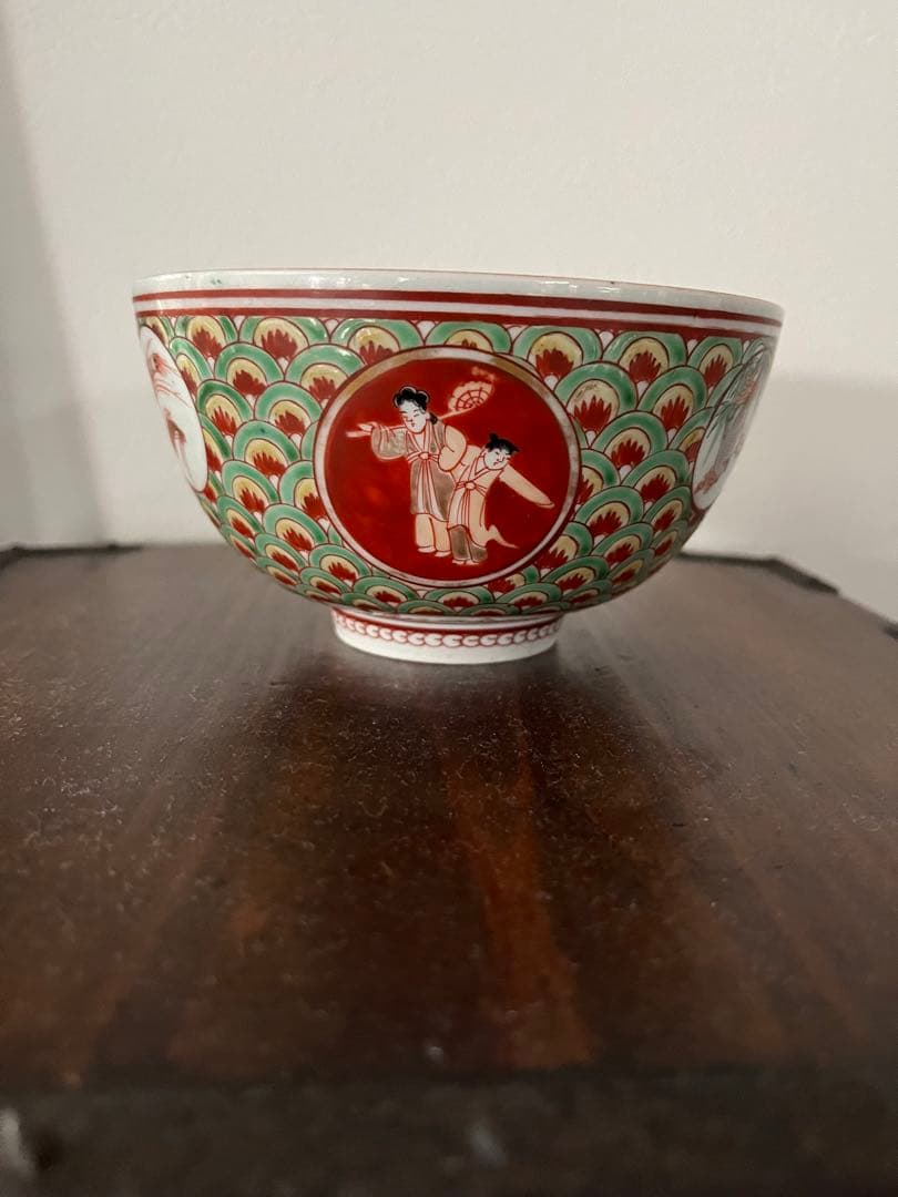 江戸中期　元禄伊万里　盛期古伊万里　上手色絵　珍品　青海波　魚鳥海老