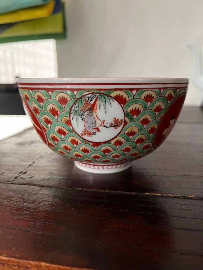 江戸中期　元禄伊万里　盛期古伊万里　上手色絵　珍品　青海波　魚鳥海老