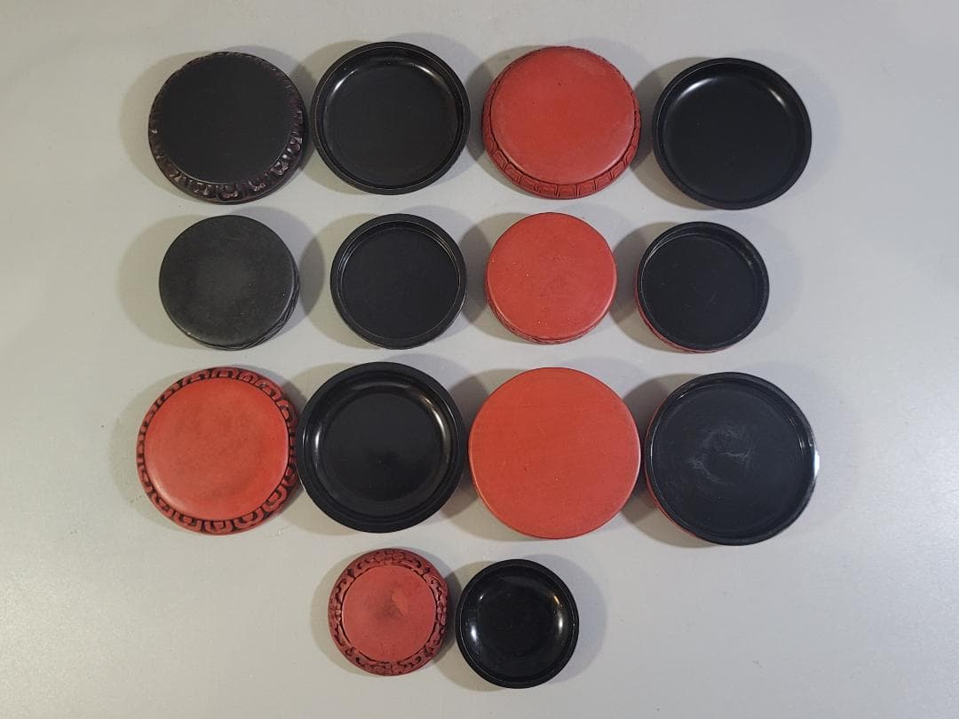 中国 堆朱堆黒 蓋物 9件 まとめて DT743